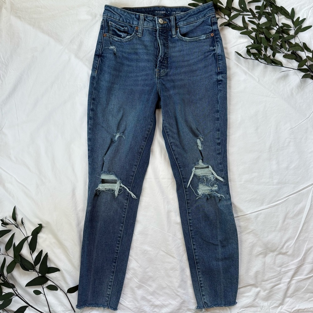 Old Navy High-Rise O.G. Straight Secret-Smooth Pockets Skinny Jeans Blue Denim